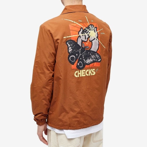 NWT Checks Butterfly Logo Graphic Nylon Jacket in Toasted Coconut Sz S - Picture 1 of 15